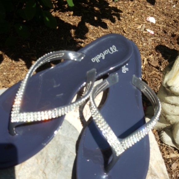 MARBELLA ♡ Gorgeous Navy Embellished Bling of Rhinestone Jelly Thong Sandals 6 - Picture 3 of 16